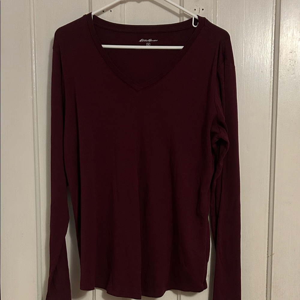 Eddie Bauer Women's Long Sleeve V-Neck Top - Burgundy